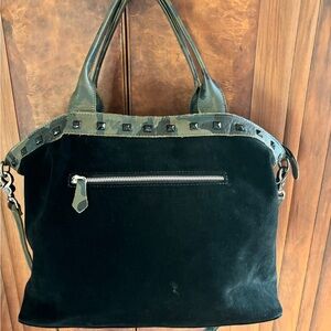 Black Studded Tote Bag with Structured Shape and Luxurious Suede Material
